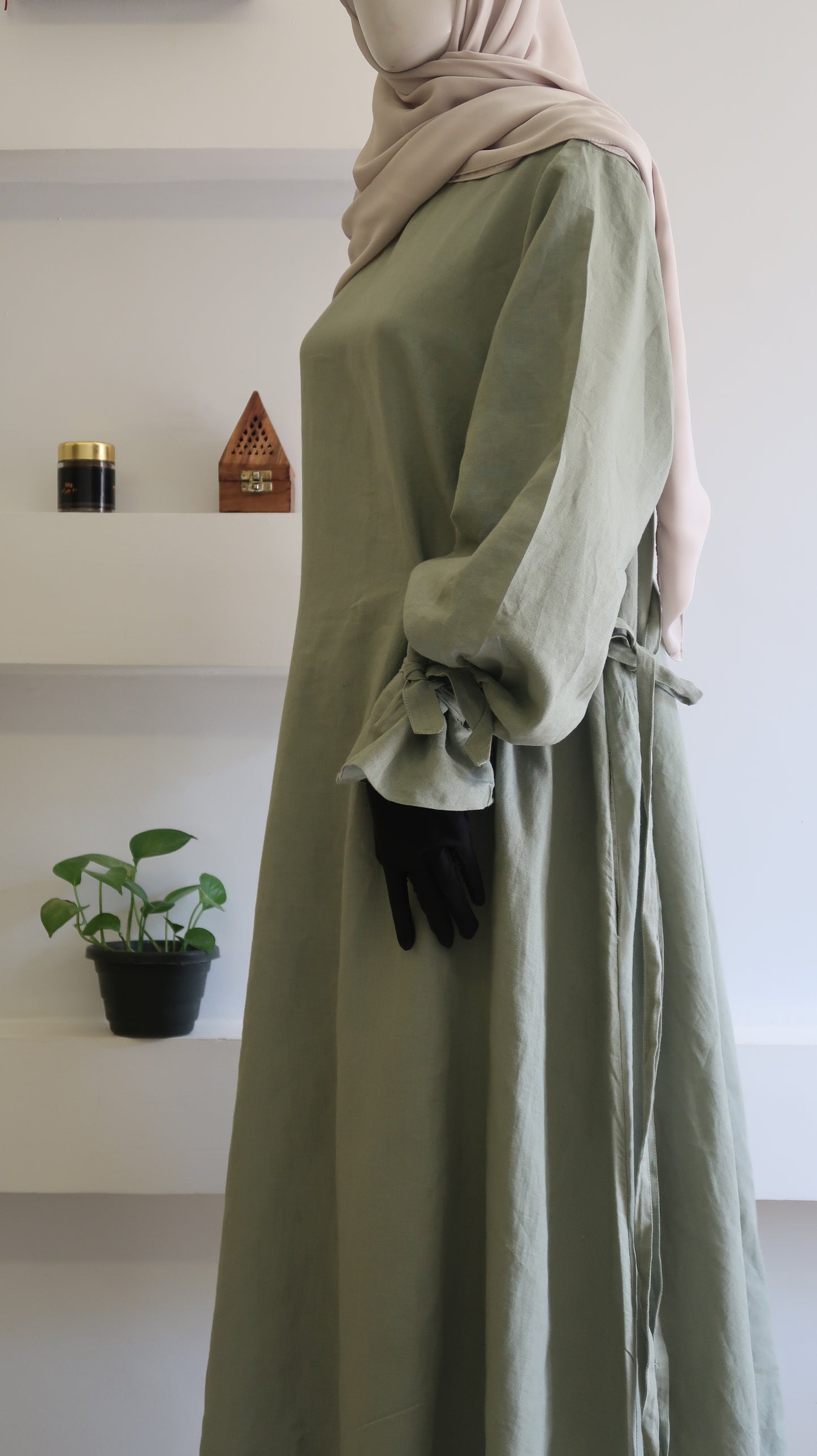 Linen Tie Sleeve Abaya