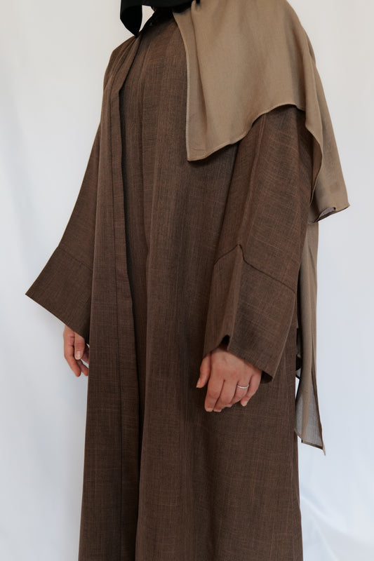 Kamila Abaya In Brown - 2 Pcs Open Abaya Set