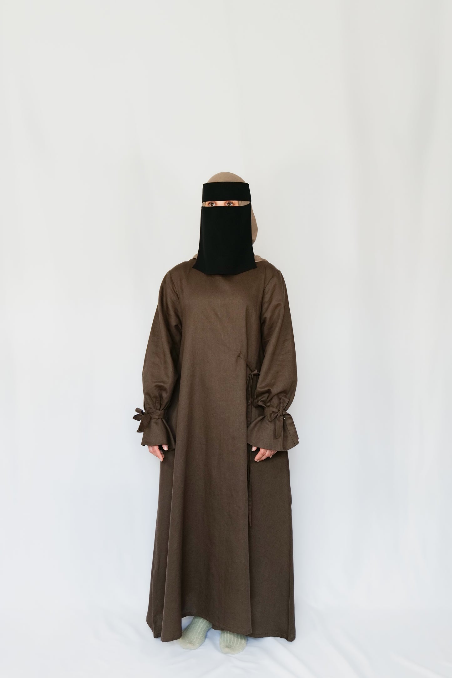 Linen Tie Sleeve Abaya