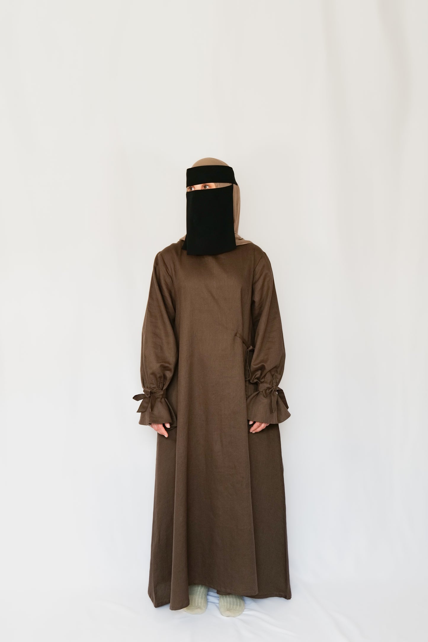 Linen Tie Sleeve Abaya