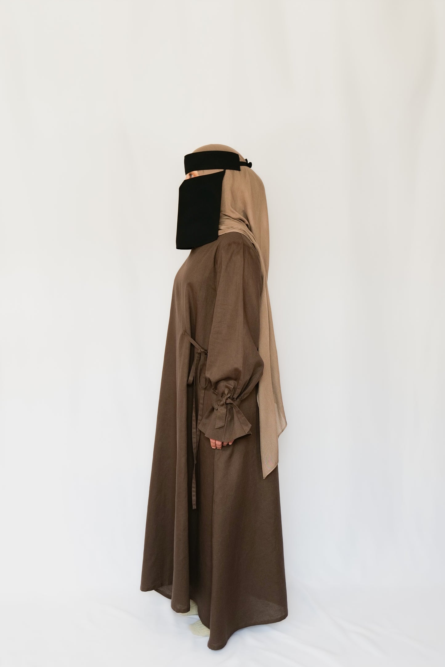 Linen Tie Sleeve Abaya