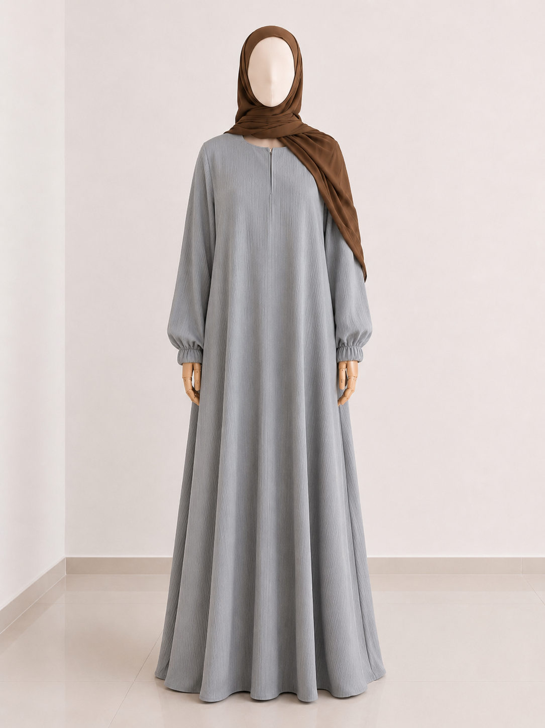 Light Grey Ribbed Abaya