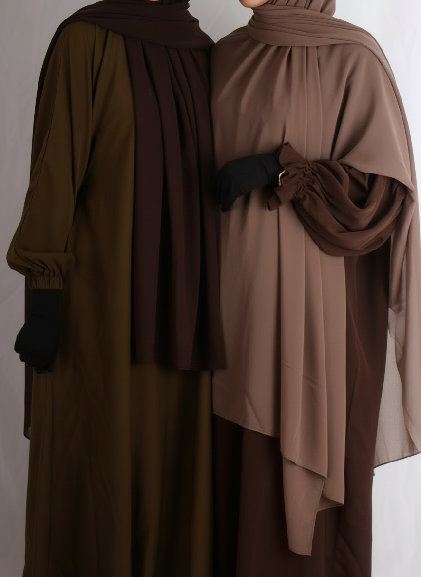 Brown Noor Tie Sleeve Abaya + Hijab