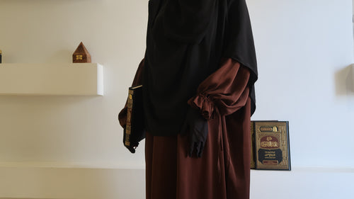 Brown Noor Tie Sleeve Abaya + Hijab