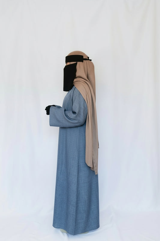 Kamila Abaya In Blue - 2 Pcs Open Abaya Set