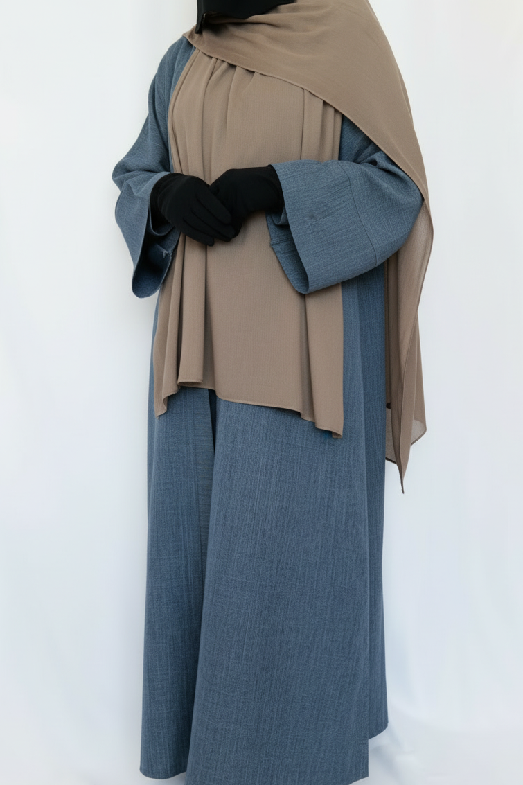 Kamila Abaya In Blue - 2 Pcs Open Abaya Set