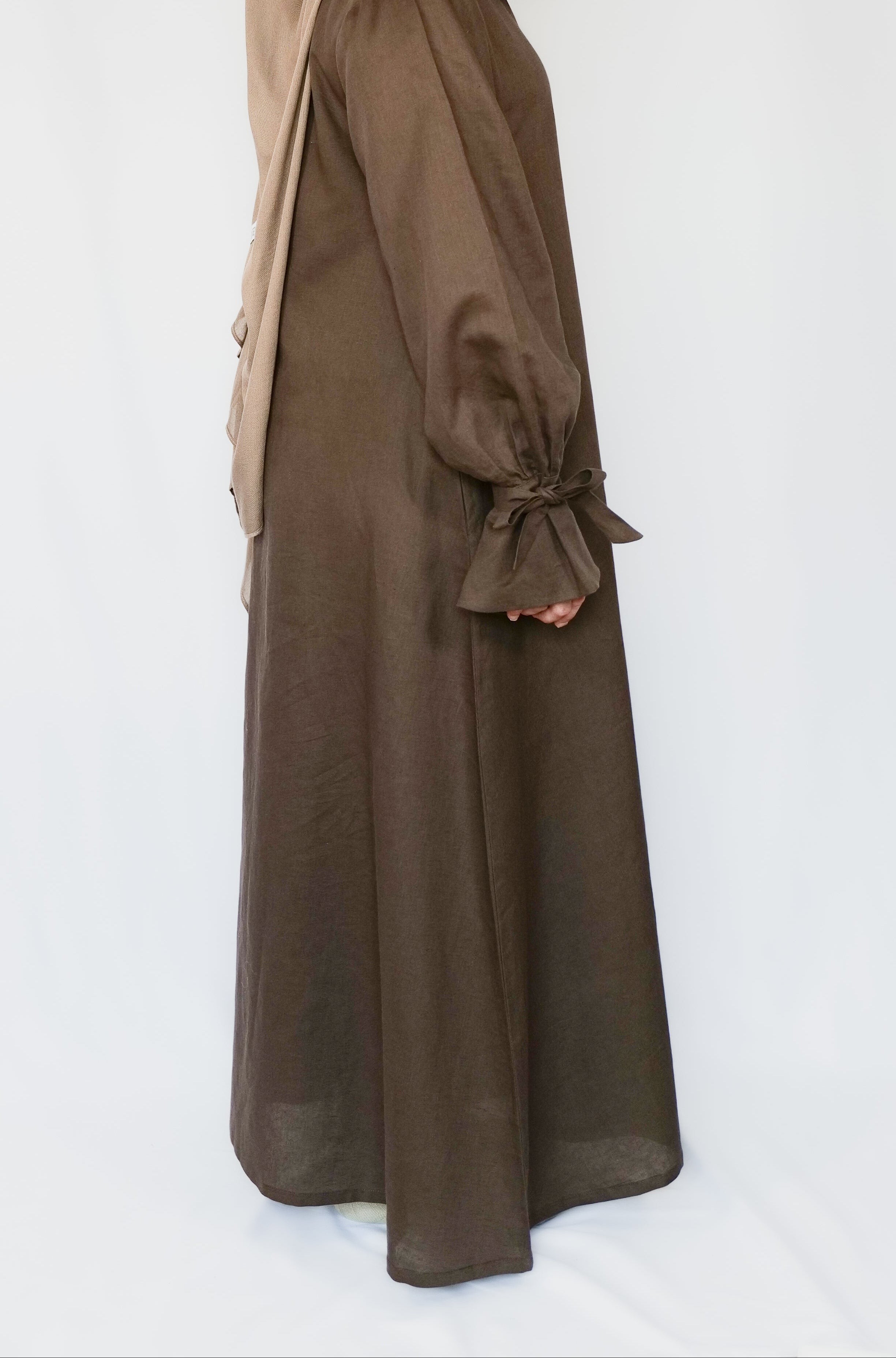 Linen Tie Sleeve Abaya