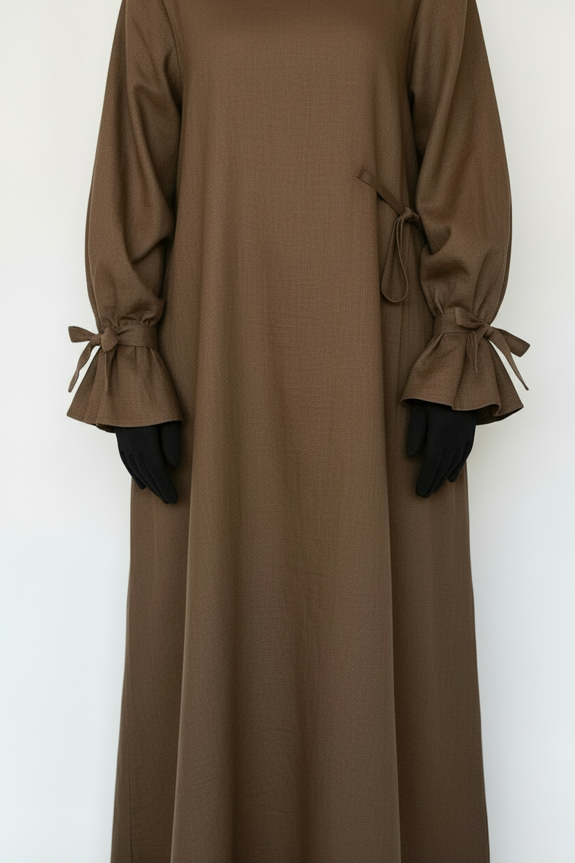 Linen Tie Sleeve Abaya