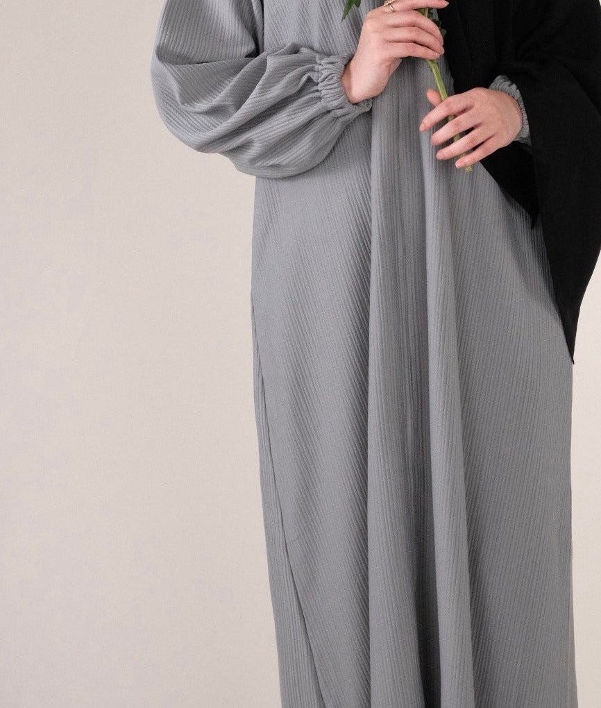 Light Grey Ribbed Abaya
