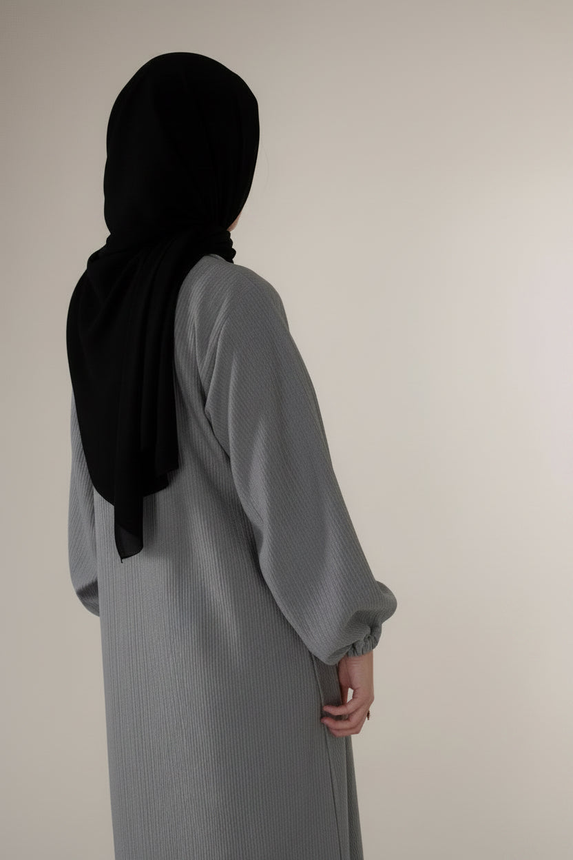 Light Grey Ribbed Abaya