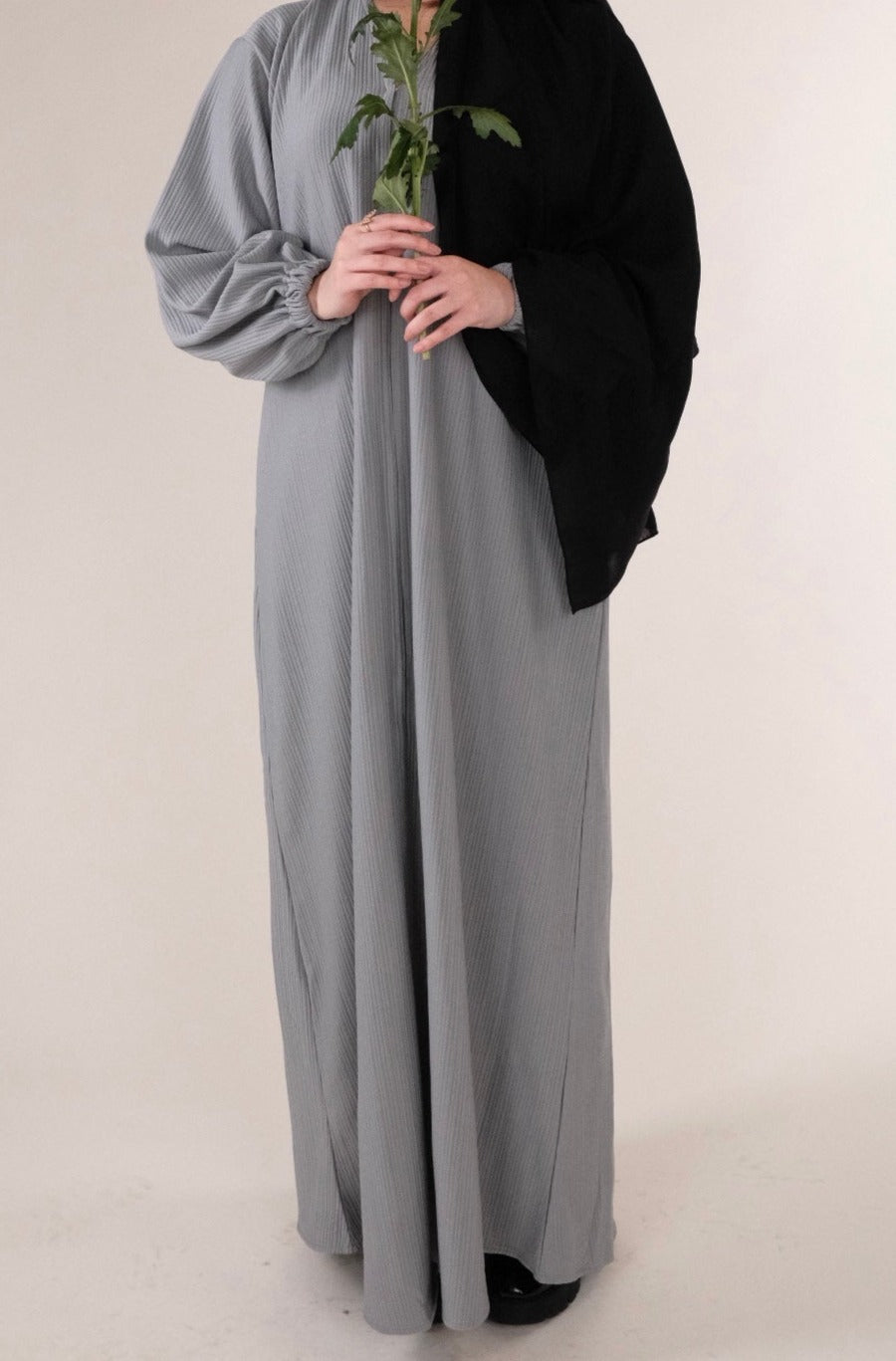 Light Grey Ribbed Abaya